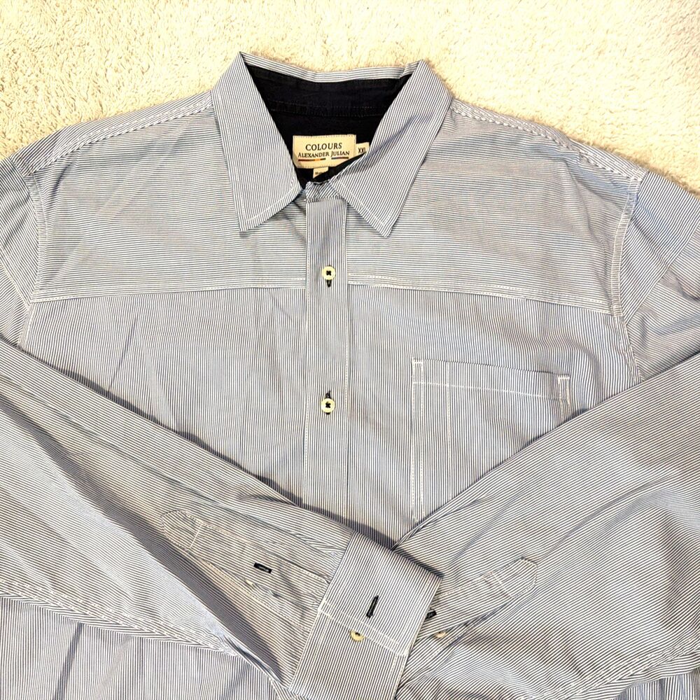 Colours Alexander Julian Men’s Button Shirt XXL Stripes Long Sleeve 100% Cotton